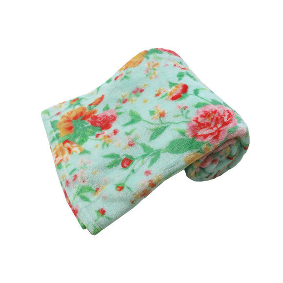 NNEDSZ 190GSM Fashion Printed Ultra Soft Coral Fleece Throw 127 x 152cm Tropical Floral Turquoise