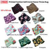 NNEDSZ 190GSM Fashion Printed Ultra Soft Coral Fleece Throw 127 x 152cm Tropical Floral Turquoise