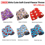 NNEDSZ 190GSM Girls Cute Ultra Soft Coral Fleece Throw 127 x 152cm Watermelon & Cherries