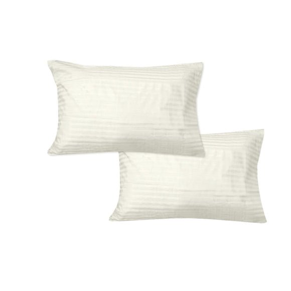 NNEDSZ 600TC Pair of Wide Self Striped Standard Pillowcases Cream