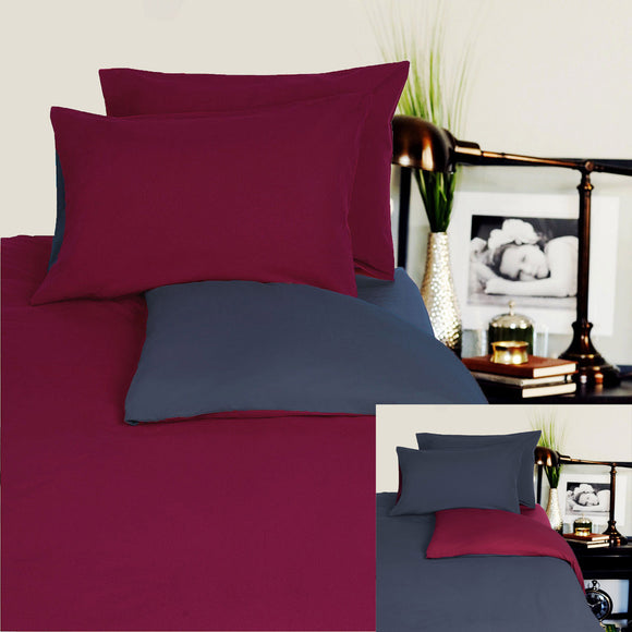 NNEDSZ Hotel Living Reversible 100% Cotton JERSEY Quilt Cover Set Burgundy / Charcoal - QUEEN
