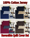 NNEDSZ Hotel Living Reversible 100% Cotton JERSEY Quilt Cover Set Burgundy / Charcoal - QUEEN