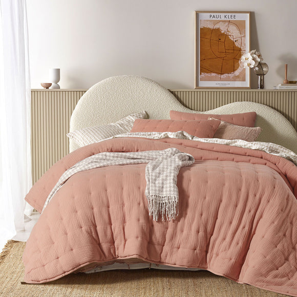 NNEDSZ Vintage Design Homewares 3 Piece Hugo Cotton Gauze Quilted Comforter Set Clay Queen