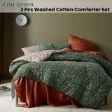 NNEDSZ Accessorize Lisa Green Washed Cotton Printed 3 Piece Comforter Set King
