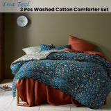 NNEDSZ Accessorize Lisa Teal Washed Cotton Printed 3 Piece Comforter Set Queen