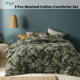 NNEDSZ Accessorize Styx Washed Cotton Printed 3 Piece Comforter Set Queen