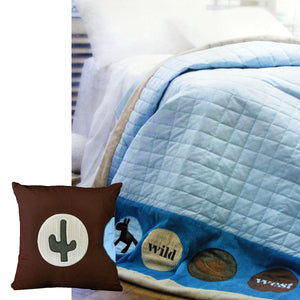 NNEDSZ Wild Wild West Blue Embroidered Comforter with Bonus Cushion