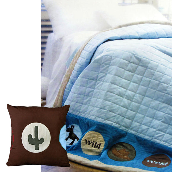 NNEDSZ Wild Wild West Blue Embroidered Comforter with Bonus Cushion