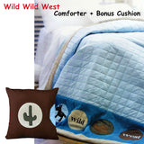 NNEDSZ Wild Wild West Blue Embroidered Comforter with Bonus Cushion