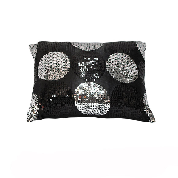 NNEDSZ Sequined Black Silver Breakfast Filled Cushion