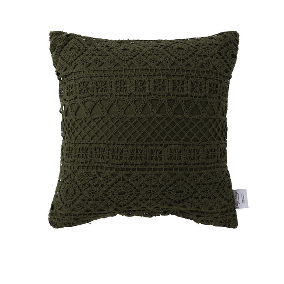 NNEDSZ Vintage Design Homewares Tenille Olive Cotton Lace Cushion Cover
