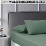 NNEDSZ Accessorize Olive Washed Cotton Fitted Sheet Set Single