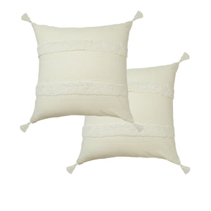 NNEDSZ Accessorize Pair of Indra Cotton Tassel European Pillowcases - Off White