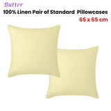 NNEDSZ Vintage Design Homewares 100% Linen Pair of European Pillowcases Butter 65 x 65 cm