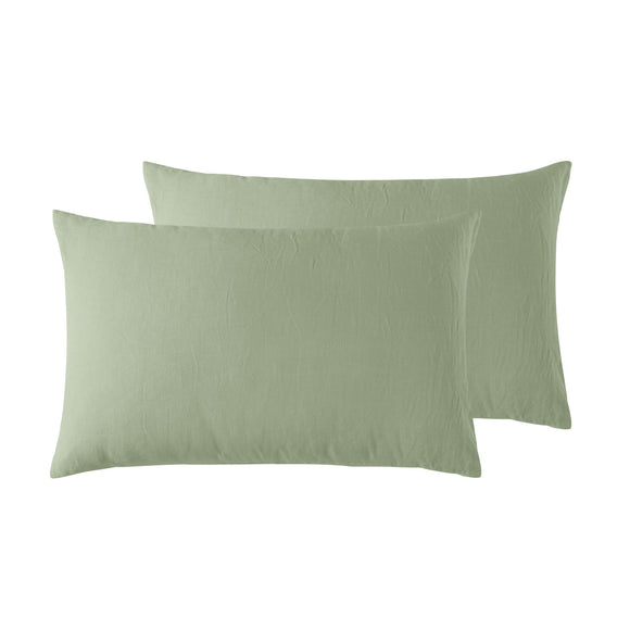 NNEDSZ Vintage Design Homewares Pair of 100% Linen Standard Pillowcases Sage