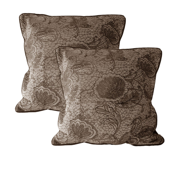 NNEDSZ Accessorize Pair of Trudie Lace European Pillowcases Chocolate