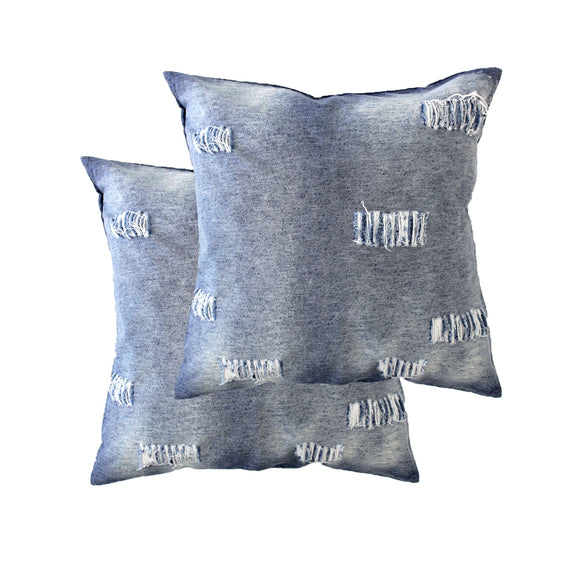 NNEDSZ Accessorize Pair of Stonewashed Denim Ripped Linen Cotton European Pillowcases