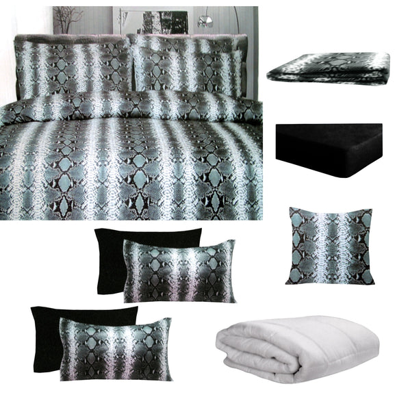 NNEDSZ Big Sleep 8 Pce Bed in a Bag Set Snake Skin Black Single