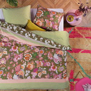 NNEDSZ Oilily Amelie Sits Mix Green Cotton Sateen Quilt Cover Set King