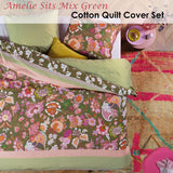 NNEDSZ Oilily Amelie Sits Mix Green Cotton Sateen Quilt Cover Set King