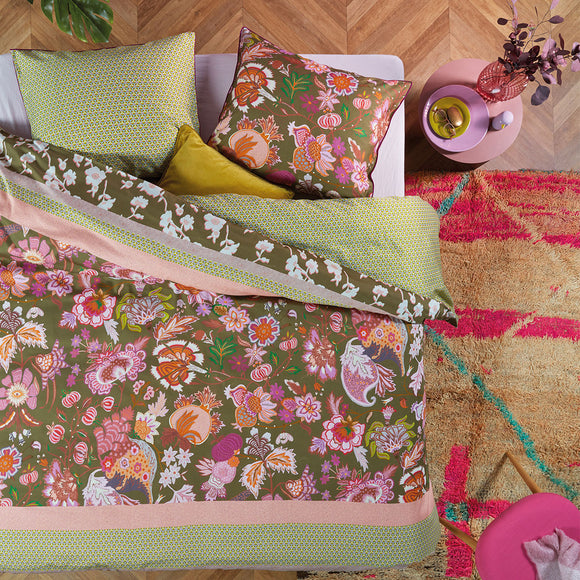 NNEDSZ Oilily Amelie Sits Mix Green Cotton Sateen Quilt Cover Set Queen