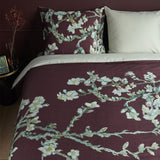 NNEDSZ Bedding House Van Gogh Blossom Dark Red Cotton Quilt Cover Set King
