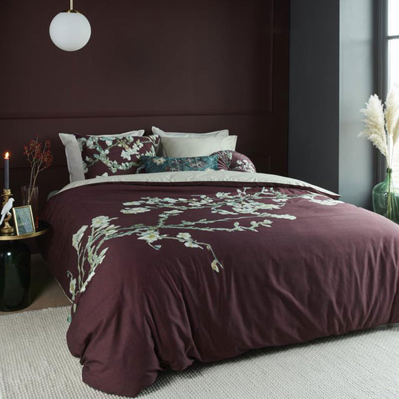 NNEDSZ Bedding House Van Gogh Blossom Dark Red Cotton Quilt Cover Set Queen