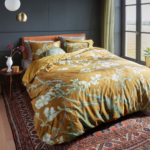 NNEDSZ Bedding House Blossoming Ochre Cotton Sateen Quilt Cover Set Queen