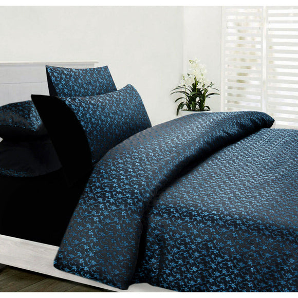 NNEDSZ Accessorize Bouquet Blue Jacquard Quilt Cover Set Double
