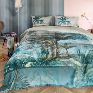 NNEDSZ Bedding House Canopy Blue Green Cotton Sateen Quilt Cover Set King