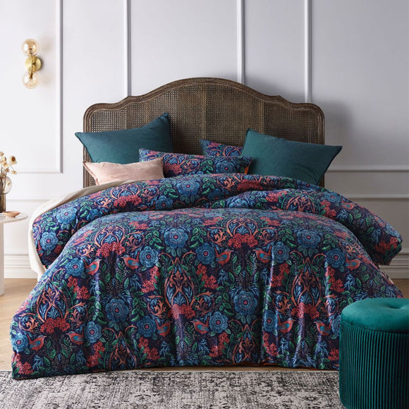 NNEDSZ Vintage Design Homewares Canterbury Printed Velvet Quilt Cover Set Queen