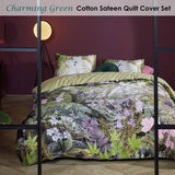 NNEDSZ Bedding House Charming Green Cotton Sateen Quilt Cover Set King