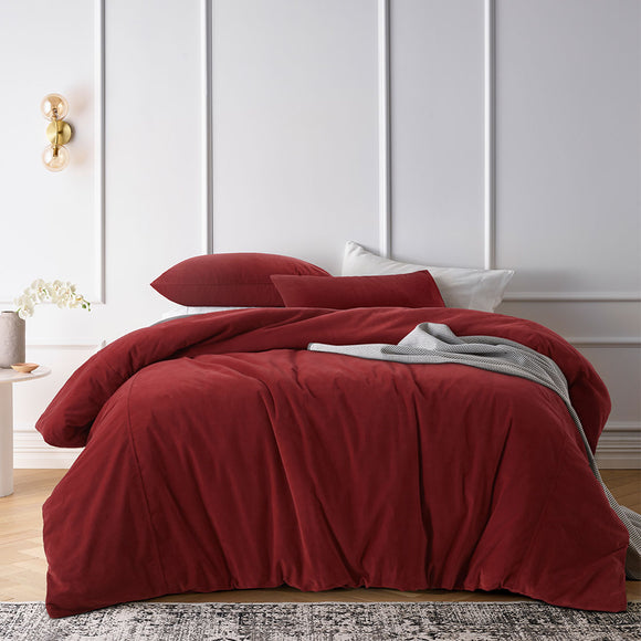 NNEDSZ Vintage Design Homewares Cotton Velvet Quilt Cover Set Rouge Queen
