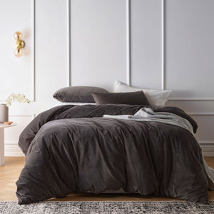 NNEDSZ Vintage Design Homewares Cotton Velvet Quilt Cover Set Storm Grey King