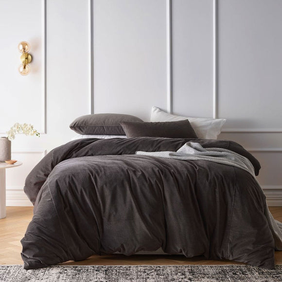 NNEDSZ Vintage Design Homewares Cotton Velvet Quilt Cover Set Storm Grey Queen
