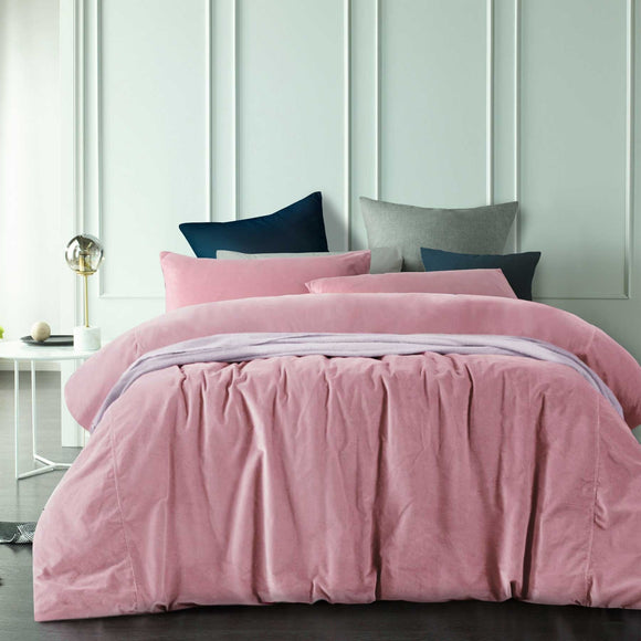 NNEDSZ Vintage Design Homewares Cotton Velvet Quilt Cover Set Smokey Rose Queen