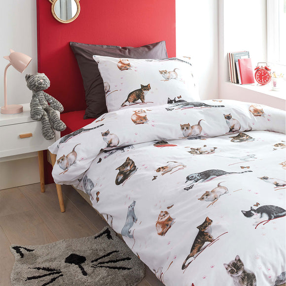 NNEDSZ Bedding House Cute Cats Cotton Quilt Cover Set Single