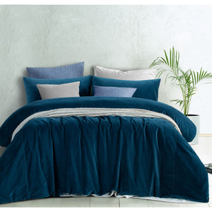 NNEDSZ Vintage Design Homewares Cotton Velvet Quilt Cover Set Riverland Blue Super King