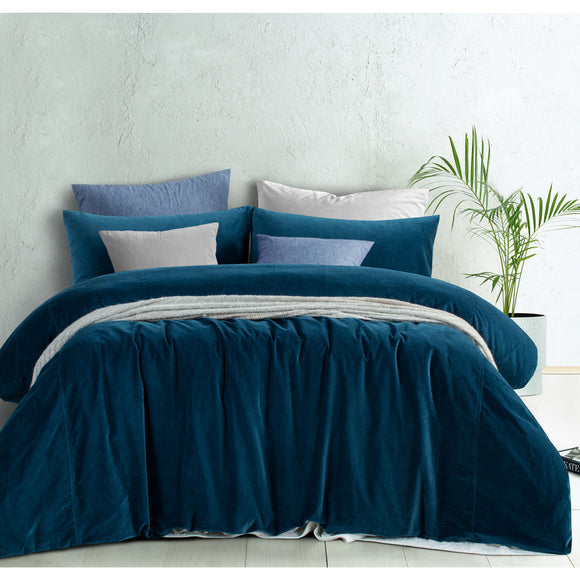 NNEDSZ Vintage Design Homewares Cotton Velvet Quilt Cover Set Riverland Blue Super King
