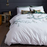 NNEDSZ Bedding House Van Gogh Embroidered Blossom White Cotton Sateen Quilt Cover Set King