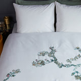 NNEDSZ Bedding House Van Gogh Embroidered Blossom White Cotton Sateen Quilt Cover Set Queen