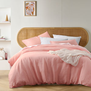 NNEDSZ Vintage Design Homewares Peach French Linen Quilt Cover Set Queen
