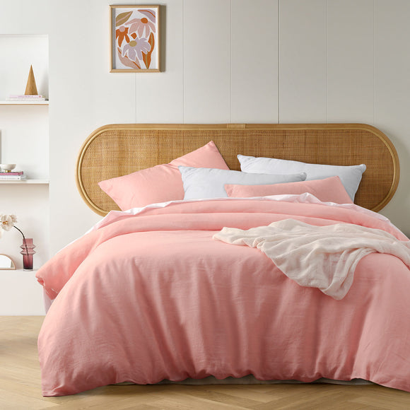 NNEDSZ Vintage Design Homewares Peach French Linen Quilt Cover Set Queen