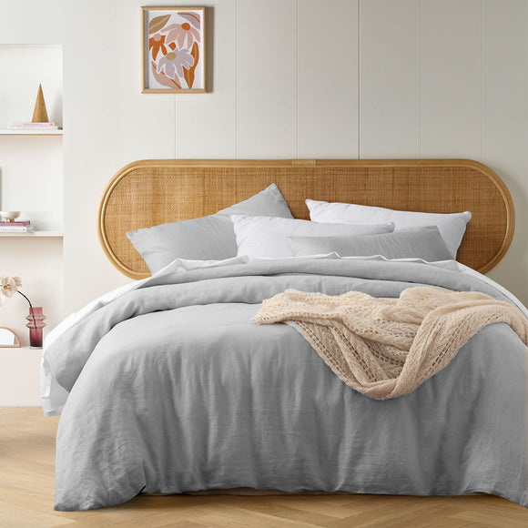 NNEDSZ Vintage Design Homewares Silver French Linen Quilt Cover Set King