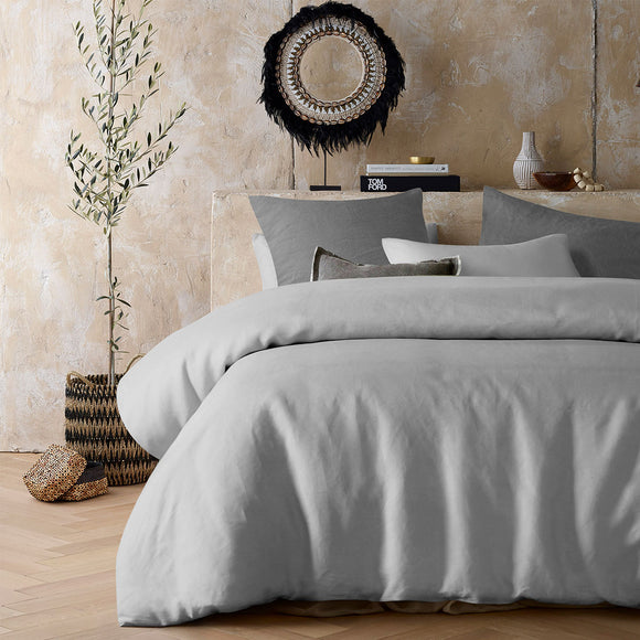 NNEDSZ Vintage Design Homewares Silver 100% Hemp Quilt Cover Set King