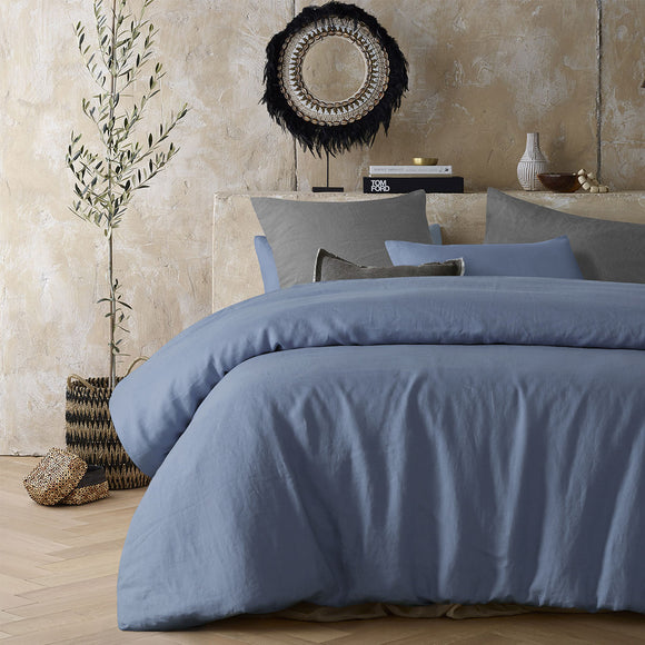 NNEDSZ Vintage Design Homewares Sky Blue 100% Hemp Quilt Cover Set King