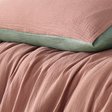 NNEDSZ Vintage Design Homewares Hugo Reversible Clay Sage Cotton Gauze Quilt Cover Set King