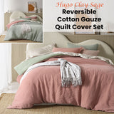 NNEDSZ Vintage Design Homewares Hugo Reversible Clay Sage Cotton Gauze Quilt Cover Set Queen