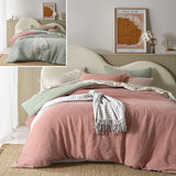NNEDSZ Vintage Design Homewares Hugo Reversible Clay Sage Cotton Gauze Quilt Cover Set Super King