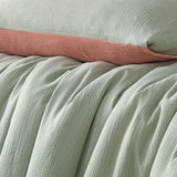 NNEDSZ Vintage Design Homewares Hugo Reversible Clay Sage Cotton Gauze Quilt Cover Set Super King